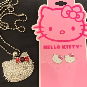 Hello kitty - rhinestone necklace and earrings